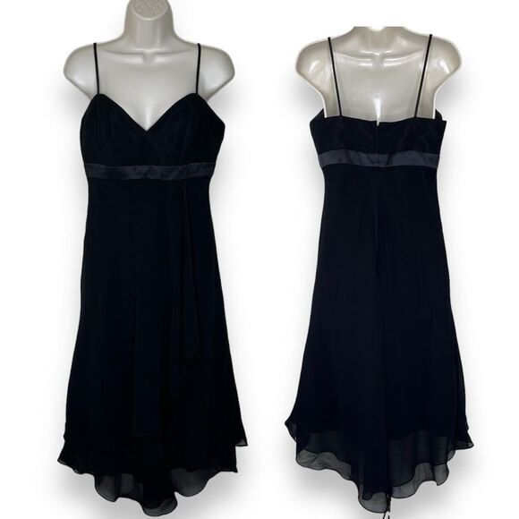 Alfred Angelo Dresses & Skirts - Alfred Angelo Black Satin Empire Waist Layered Chiffon Cocktail Dress Small LBD